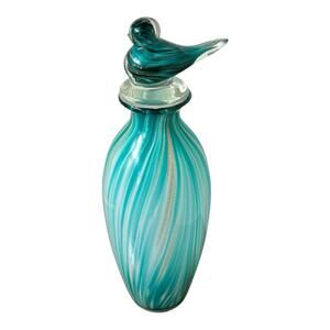 Dale Tiffany Hand Blown Art Glass Decanter Vase With Bird Stopper 14” Tall Rare